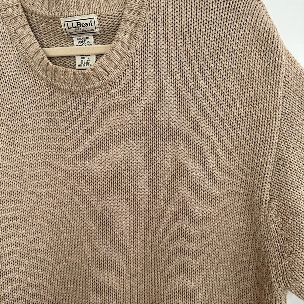 L.L.Bean Fall Tan / Taupe 100% Cotton Crewneck Knit Sweater